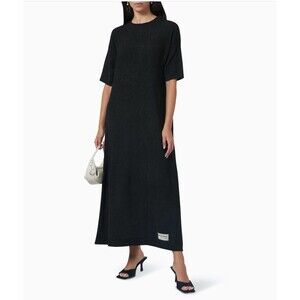 The Giving Movement Modest Crinkle Dress Women XL Black Maxi Oversized Goth